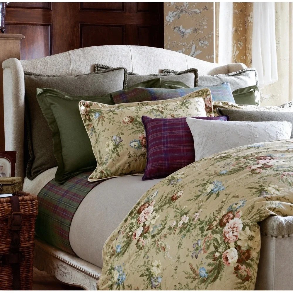 Ralph Lauren Adriana King Duvet Cover 2 Standart Shams Set Floral Italy Sateen